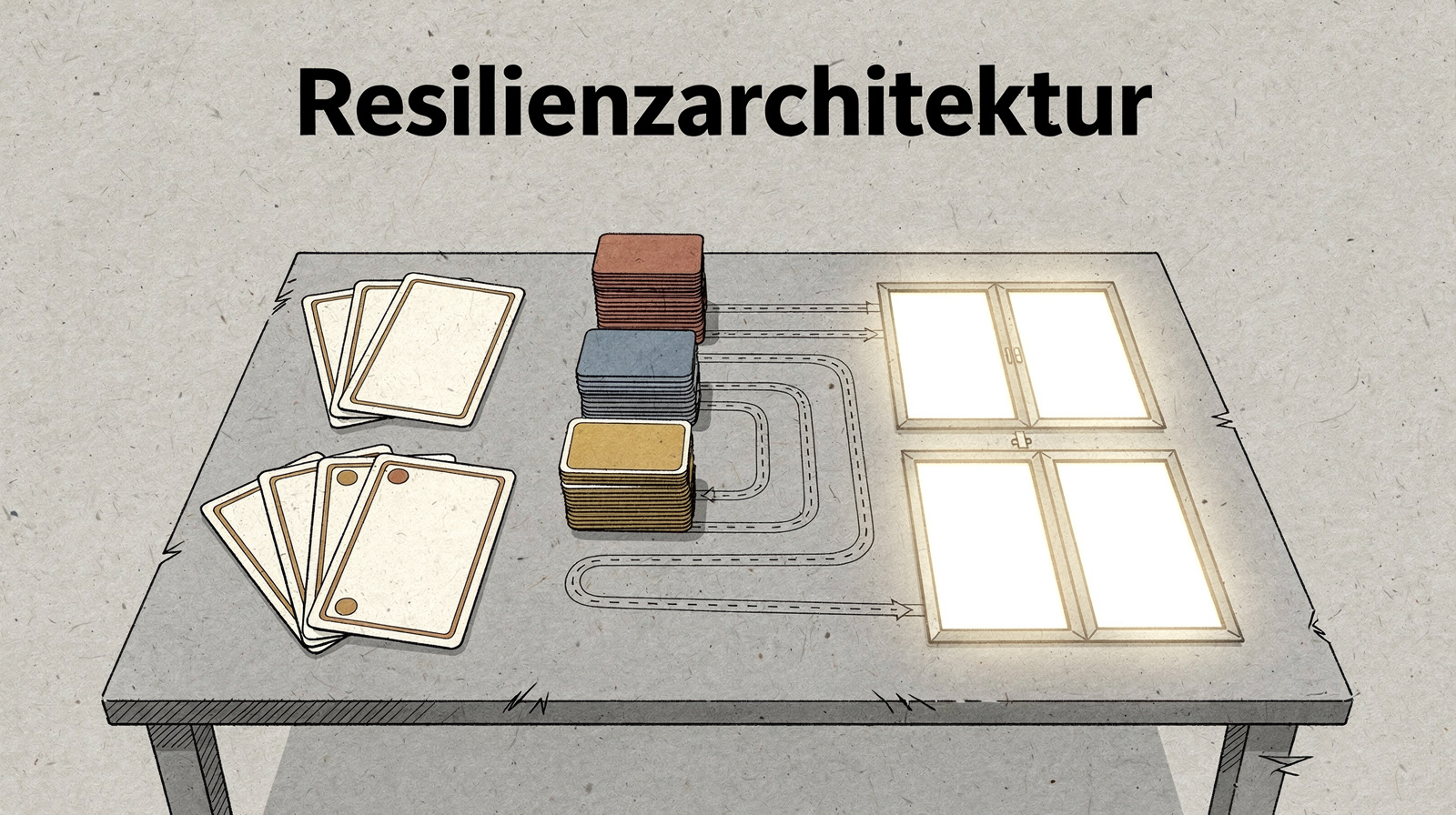 Analoge Skizze einer Resilienzarchitektur mit Rollen, Prioritäten, Entscheidungswegen und Resonanzzeit.